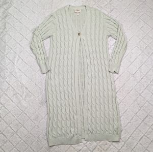 Ollari Anthropologie Sweater Womens L Green Pistachio Cable Knit Cardigan Long